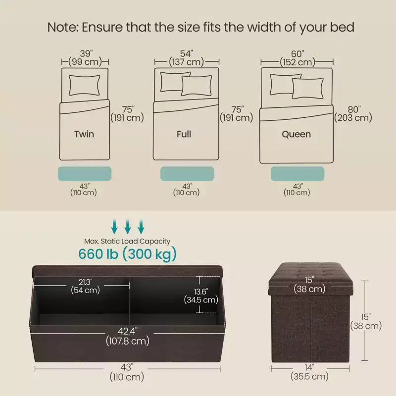 Panca pouf contenitore, 38 x 109 x 38 cm, per fondo letto, cassapanca, per soggiorno, camera da letto, ingresso