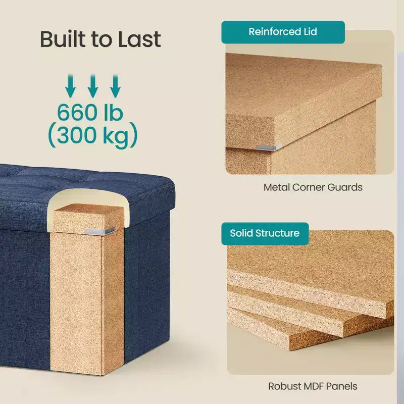 Panca pouf contenitore, 38 x 109 x 38 cm, per fondo letto, cassapanca, per soggiorno, camera da letto, ingresso