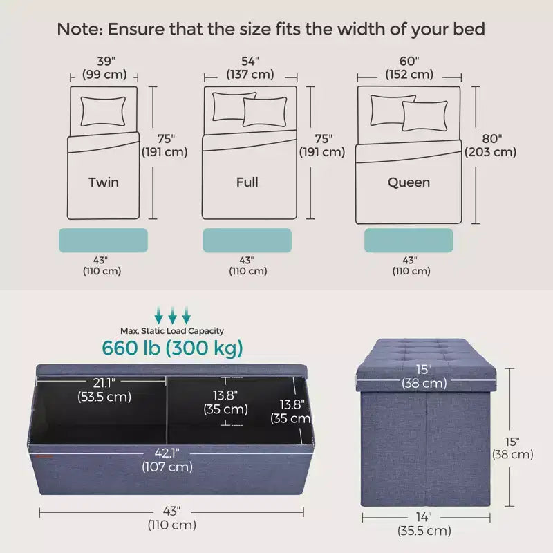 Panca pouf contenitore, 38 x 109 x 38 cm, per fondo letto, cassapanca, per soggiorno, camera da letto, ingresso