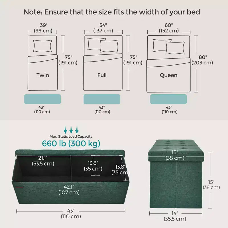 Panca pouf contenitore, 38 x 109 x 38 cm, per fondo letto, cassapanca, per soggiorno, camera da letto, ingresso