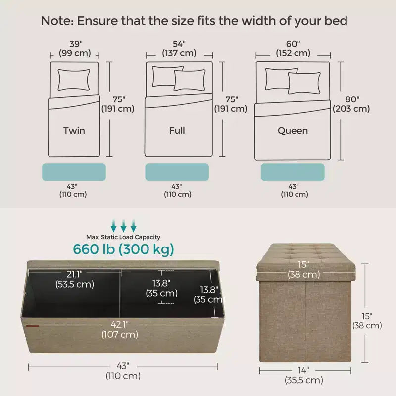Panca pouf contenitore, 38 x 109 x 38 cm, per fondo letto, cassapanca, per soggiorno, camera da letto, ingresso
