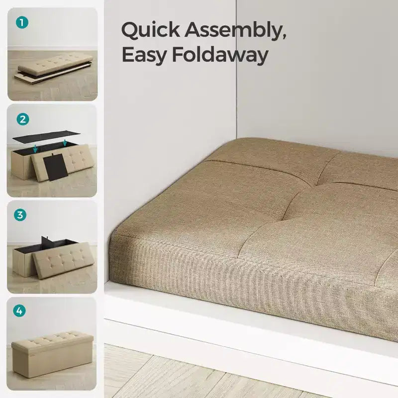 Panca pouf contenitore, 38 x 109 x 38 cm, per fondo letto, cassapanca, per soggiorno, camera da letto, ingresso