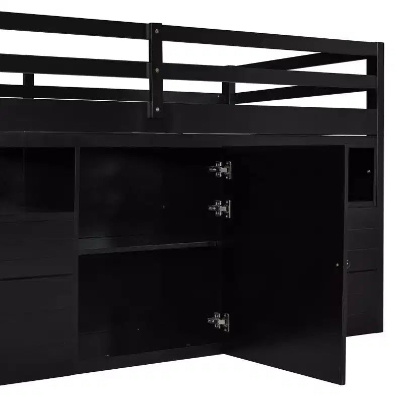 Letto a soppalco matrimoniale dal design moderno, 81,8L x 40,8W, con 4 cassetti, armadietto sottostante e mensole