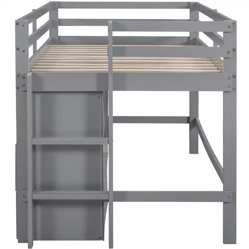 Letto a soppalco matrimoniale dal design moderno, 81,8L x 40,8W, con 4 cassetti, armadietto sottostante e mensole