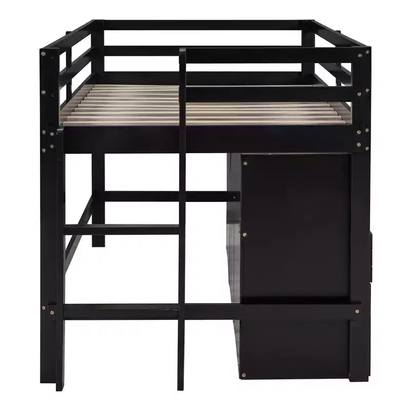 Letto a soppalco matrimoniale dal design moderno, 81,8L x 40,8W, con 4 cassetti, armadietto sottostante e mensole
