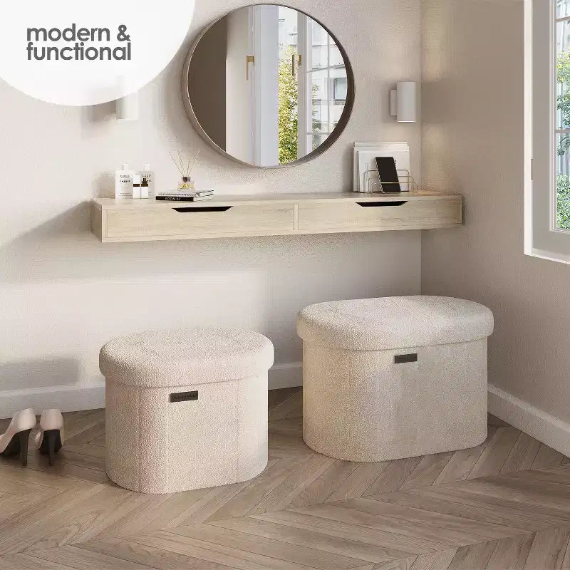 Panca Contenitore per Camera da Letto ai Piedi del Letto, Contenitore Ovale in Bouclé, Grande Panca Contenitore Ottomana, Panca da Ingresso con Contenitore