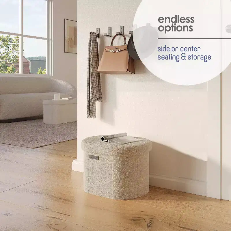 Panca Contenitore per Camera da Letto ai Piedi del Letto, Contenitore Ovale in Bouclé, Grande Panca Contenitore Ottomana, Panca da Ingresso con Contenitore