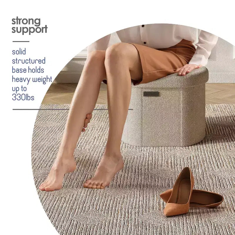 Panca Contenitore per Camera da Letto ai Piedi del Letto, Contenitore Ovale in Bouclé, Grande Panca Contenitore Ottomana, Panca da Ingresso con Contenitore