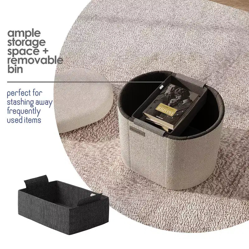 Panca Contenitore per Camera da Letto ai Piedi del Letto, Contenitore Ovale in Bouclé, Grande Panca Contenitore Ottomana, Panca da Ingresso con Contenitore
