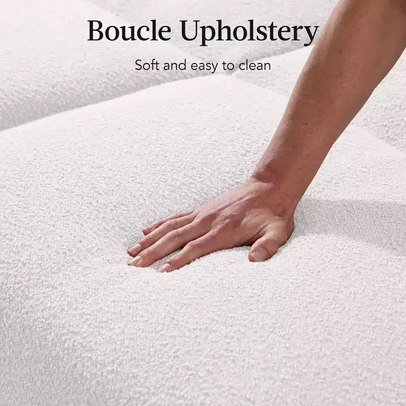 Futon convertibile curvo, divano letto con schienale sdoppiato in tessuto bouclé