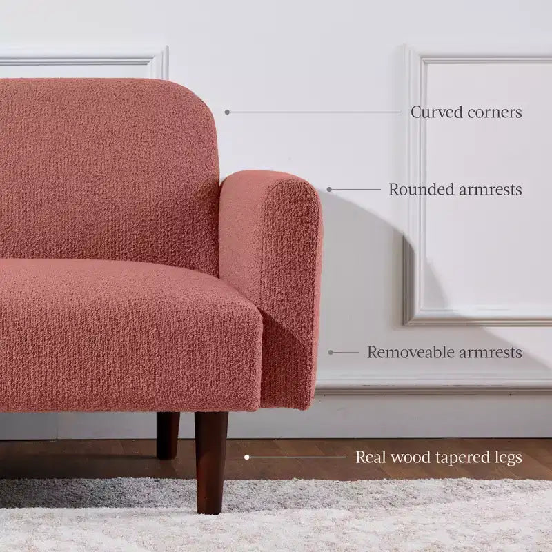 Futon convertibile curvo, divano letto con schienale sdoppiato in tessuto bouclé