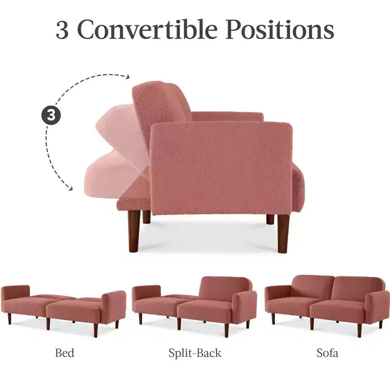 Futon convertibile curvo, divano letto con schienale sdoppiato in tessuto bouclé