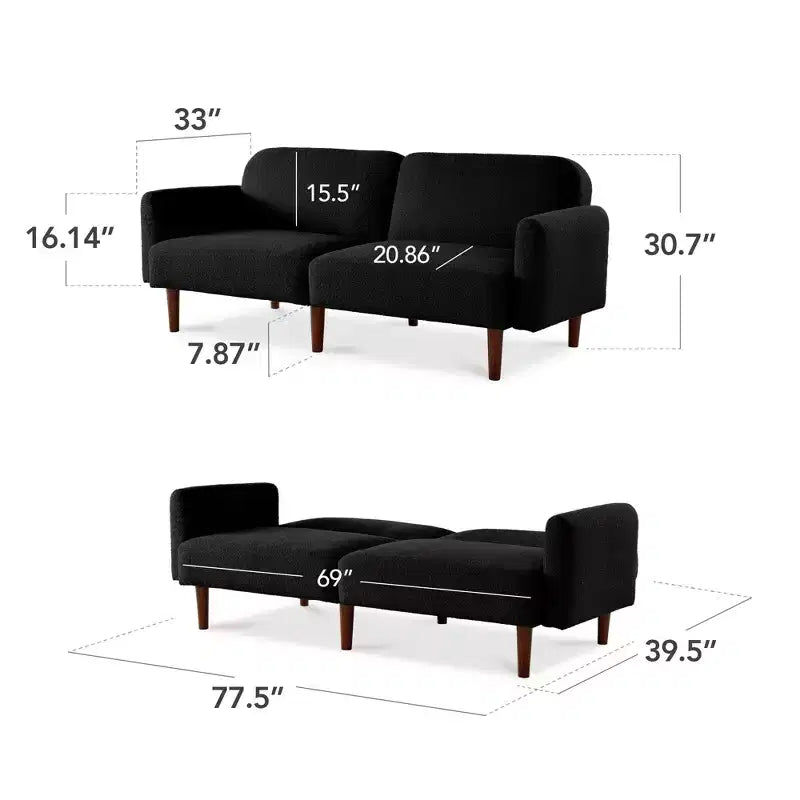 Futon convertibile curvo, divano letto con schienale sdoppiato in tessuto bouclé