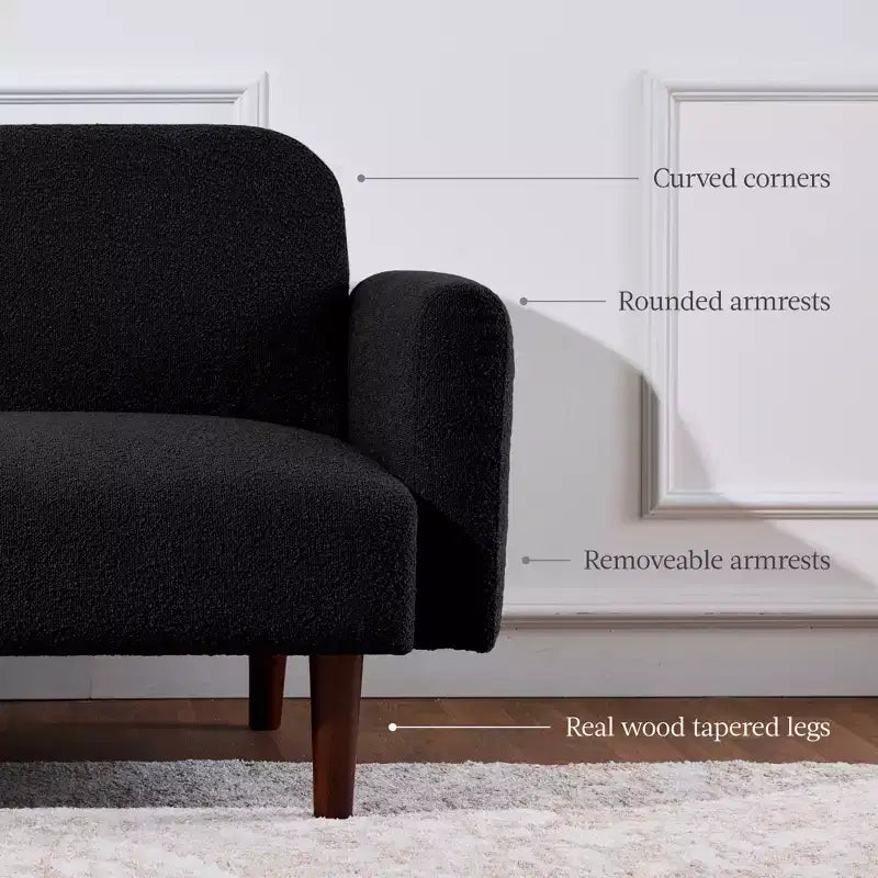 Futon convertibile curvo, divano letto con schienale sdoppiato in tessuto bouclé