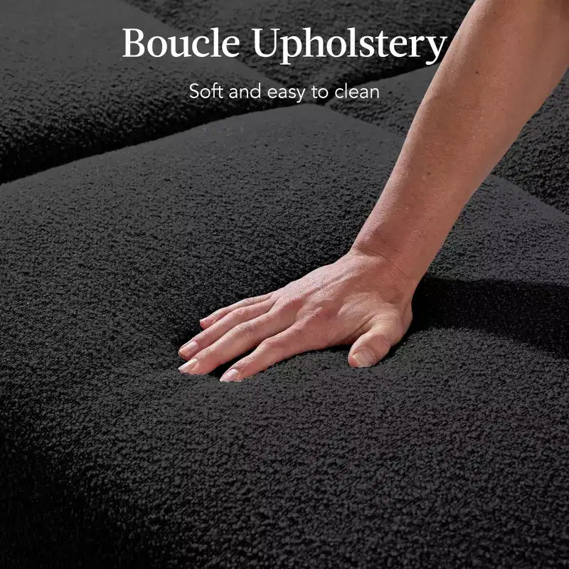 Futon convertibile curvo, divano letto con schienale sdoppiato in tessuto bouclé