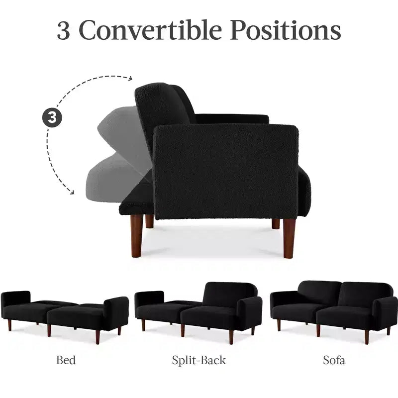 Futon convertibile curvo, divano letto con schienale sdoppiato in tessuto bouclé