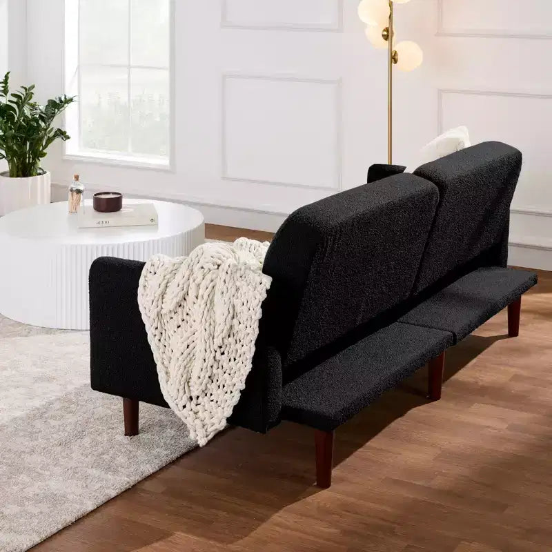Futon convertibile curvo, divano letto con schienale sdoppiato in tessuto bouclé