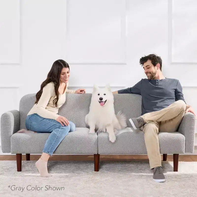Futon convertibile curvo, divano letto con schienale sdoppiato in tessuto bouclé