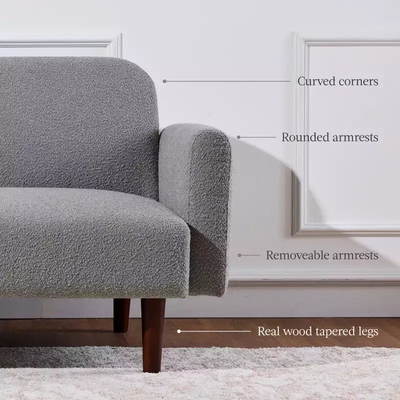 Futon convertibile curvo, divano letto con schienale sdoppiato in tessuto bouclé