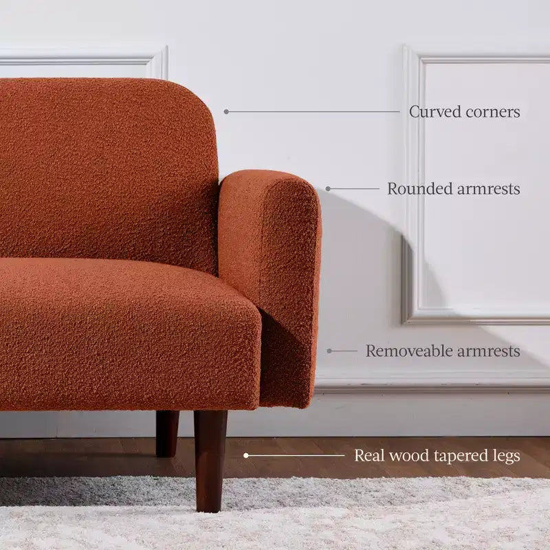 Futon convertibile curvo, divano letto con schienale sdoppiato in tessuto bouclé
