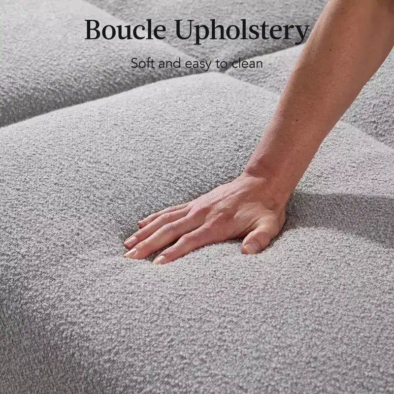 Futon convertibile curvo, divano letto con schienale sdoppiato in tessuto bouclé