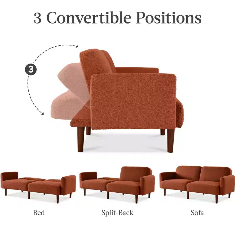 Futon convertibile curvo, divano letto con schienale sdoppiato in tessuto bouclé