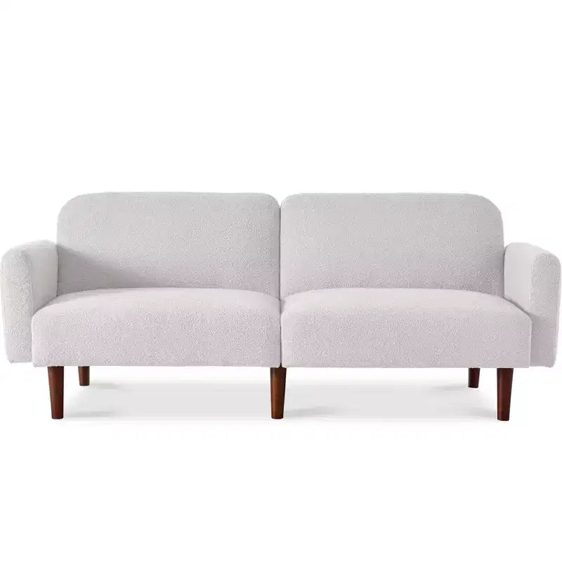 Futon convertibile curvo, divano letto con schienale sdoppiato in tessuto bouclé