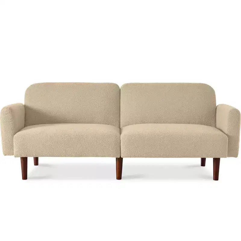 Futon convertibile curvo, divano letto con schienale sdoppiato in tessuto bouclé