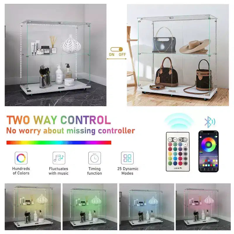 Vetrina in vetro temperato, Armadietto per il vino, Armadietto portadocumenti, Striscia LED Bluetooth, Ruote piroettanti con blocco, Soggiorno, Camera da letto, Ufficio, Bianco