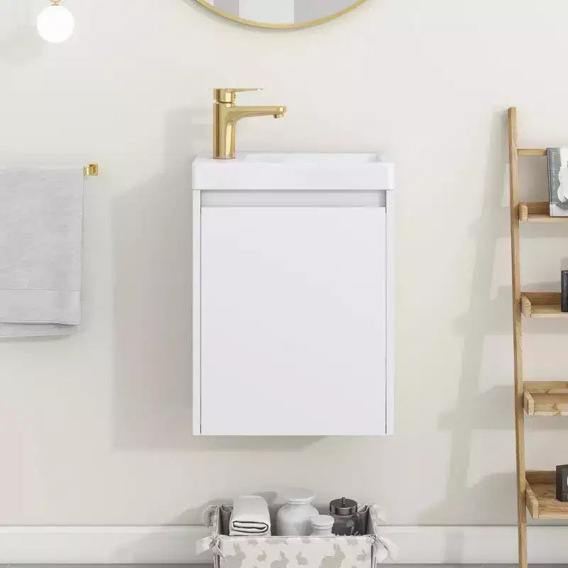 Mobile bagno da 16" con lavabo, mobiletto con ante a chiusura ammortizzata, mobile da bagno a parete con lavabo sospeso per piccoli spazi