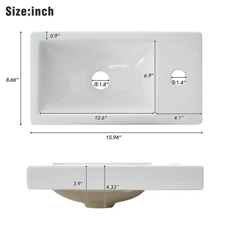 Mobile bagno da 16" con lavabo, mobiletto con ante a chiusura ammortizzata, mobile da bagno a parete con lavabo sospeso per piccoli spazi