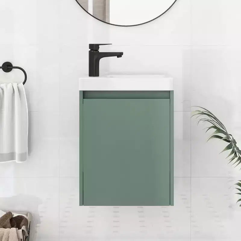 Mobile bagno da 16" con lavabo, mobiletto con ante a chiusura ammortizzata, mobile da bagno a parete con lavabo sospeso per piccoli spazi