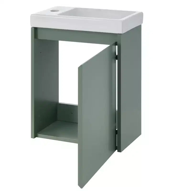 Mobile bagno da 16" con lavabo, mobiletto con ante a chiusura ammortizzata, mobile da bagno a parete con lavabo sospeso per piccoli spazi