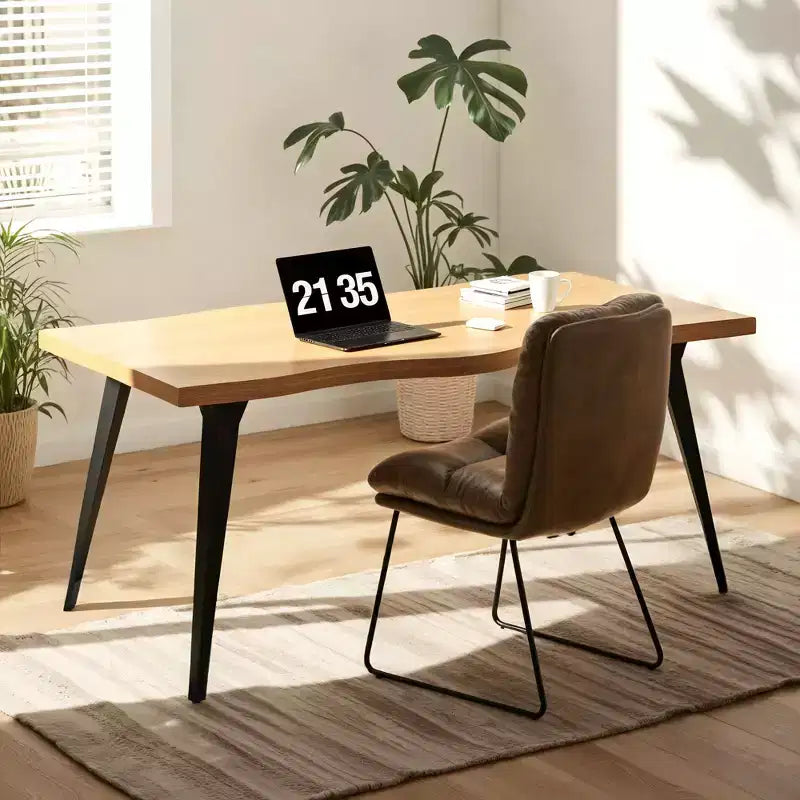 Tavolo da Pranzo Rettangolare da 6 Posti da 63", Tavolo Moderno effetto Legno con Gambe in Metallo Nero