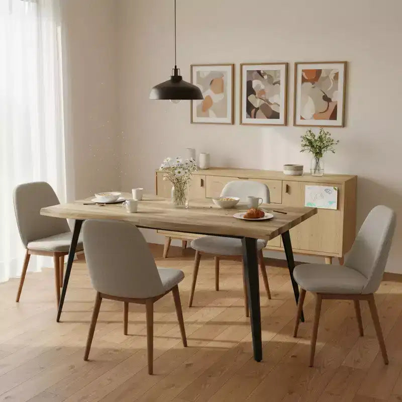 Tavolo da Pranzo Rettangolare da 6 Posti da 63", Tavolo Moderno effetto Legno con Gambe in Metallo Nero