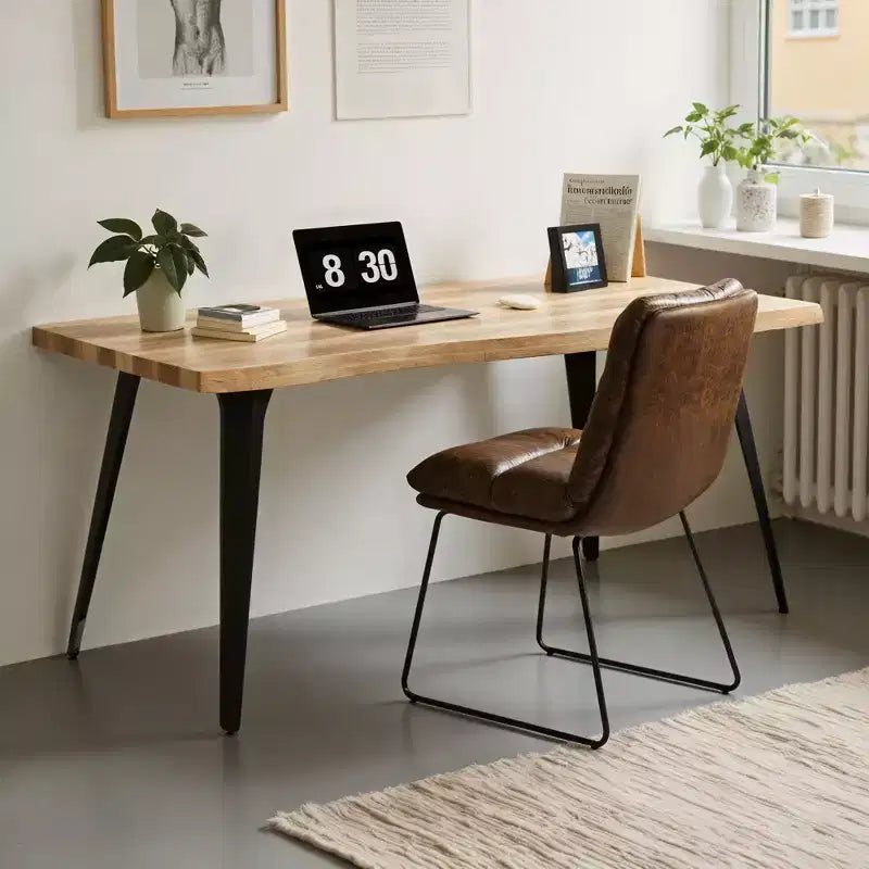 Tavolo da Pranzo Rettangolare da 6 Posti da 63", Tavolo Moderno effetto Legno con Gambe in Metallo Nero