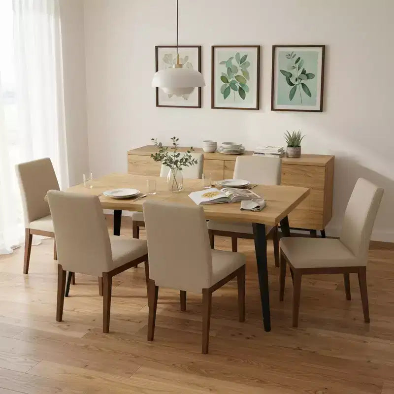 Tavolo da Pranzo Rettangolare da 6 Posti da 63", Tavolo Moderno effetto Legno con Gambe in Metallo Nero