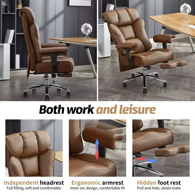 Sedia da Ufficio Ergonomica 450LBS con Poggiapiedi, Sedia Direzionale in Pelle PU con Schienale Alto, Supporto Lombare e Braccioli Regolabili