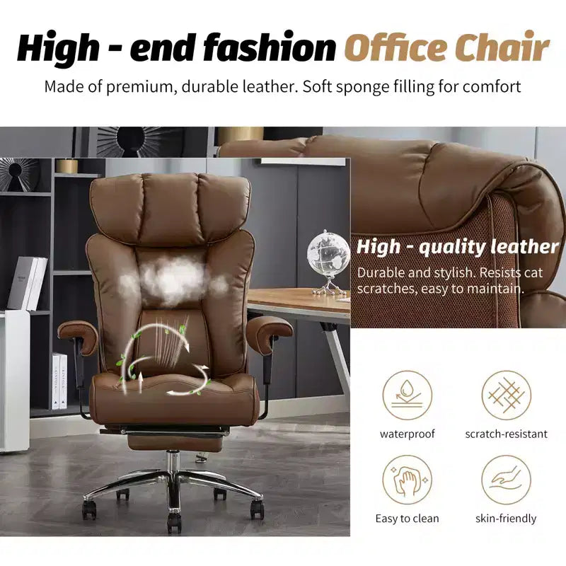 Sedia da Ufficio Ergonomica 450LBS con Poggiapiedi, Sedia Direzionale in Pelle PU con Schienale Alto, Supporto Lombare e Braccioli Regolabili
