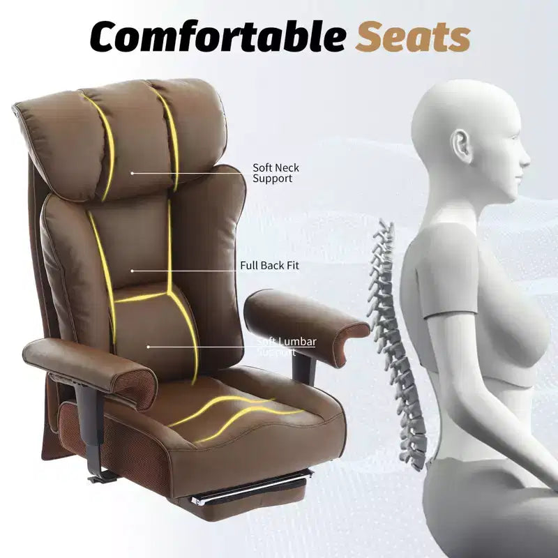 Sedia da Ufficio Ergonomica 450LBS con Poggiapiedi, Sedia Direzionale in Pelle PU con Schienale Alto, Supporto Lombare e Braccioli Regolabili