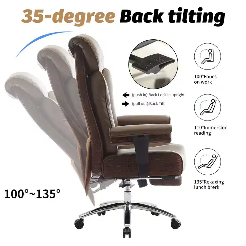 Sedia da Ufficio Ergonomica 450LBS con Poggiapiedi, Sedia Direzionale in Pelle PU con Schienale Alto, Supporto Lombare e Braccioli Regolabili