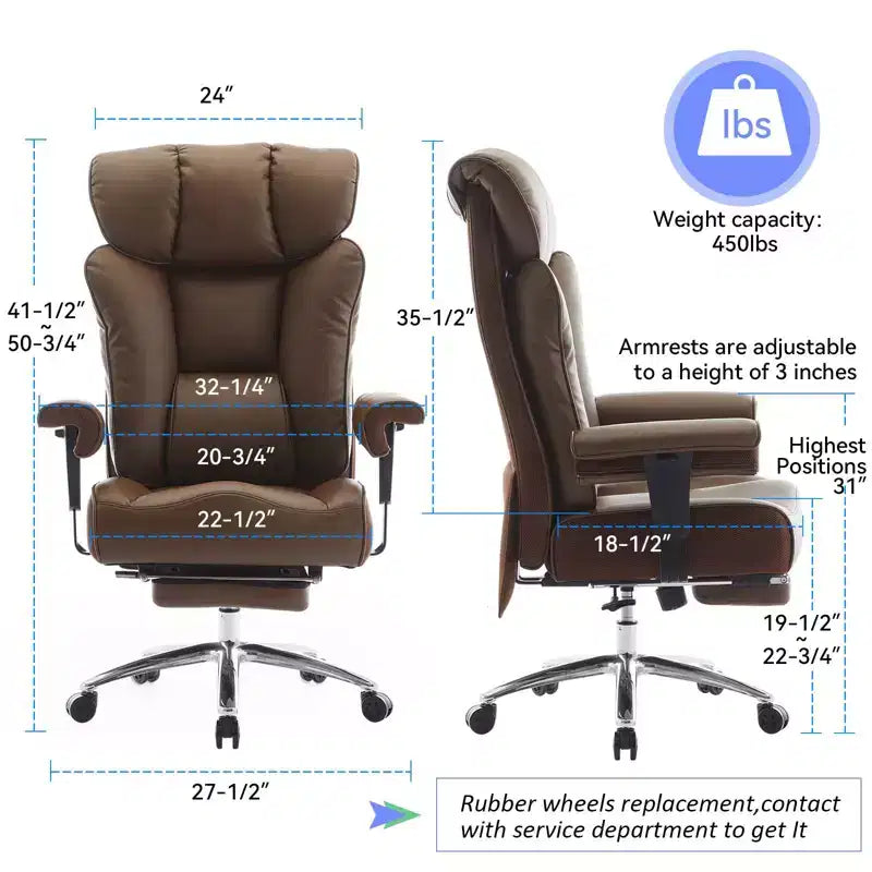 Sedia da Ufficio Ergonomica 450LBS con Poggiapiedi, Sedia Direzionale in Pelle PU con Schienale Alto, Supporto Lombare e Braccioli Regolabili