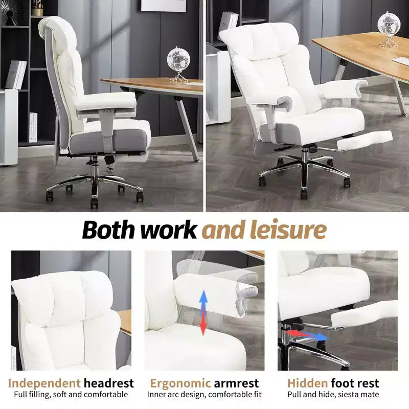 Sedia da Ufficio Ergonomica 450LBS con Poggiapiedi, Sedia Direzionale in Pelle PU con Schienale Alto, Supporto Lombare e Braccioli Regolabili