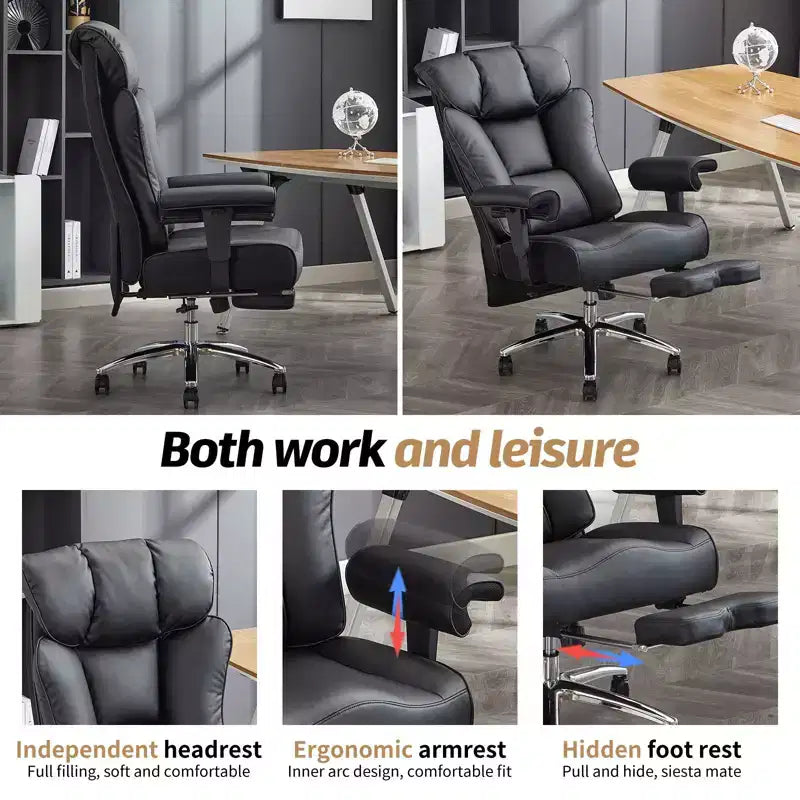 Sedia da Ufficio Ergonomica 450LBS con Poggiapiedi, Sedia Direzionale in Pelle PU con Schienale Alto, Supporto Lombare e Braccioli Regolabili