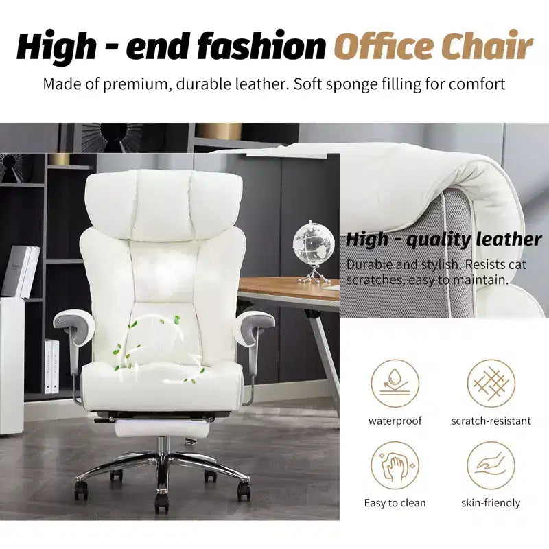 Sedia da Ufficio Ergonomica 450LBS con Poggiapiedi, Sedia Direzionale in Pelle PU con Schienale Alto, Supporto Lombare e Braccioli Regolabili