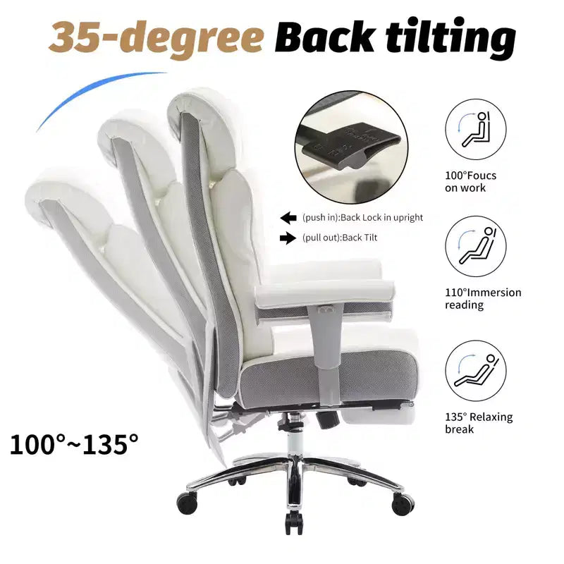Sedia da Ufficio Ergonomica 450LBS con Poggiapiedi, Sedia Direzionale in Pelle PU con Schienale Alto, Supporto Lombare e Braccioli Regolabili