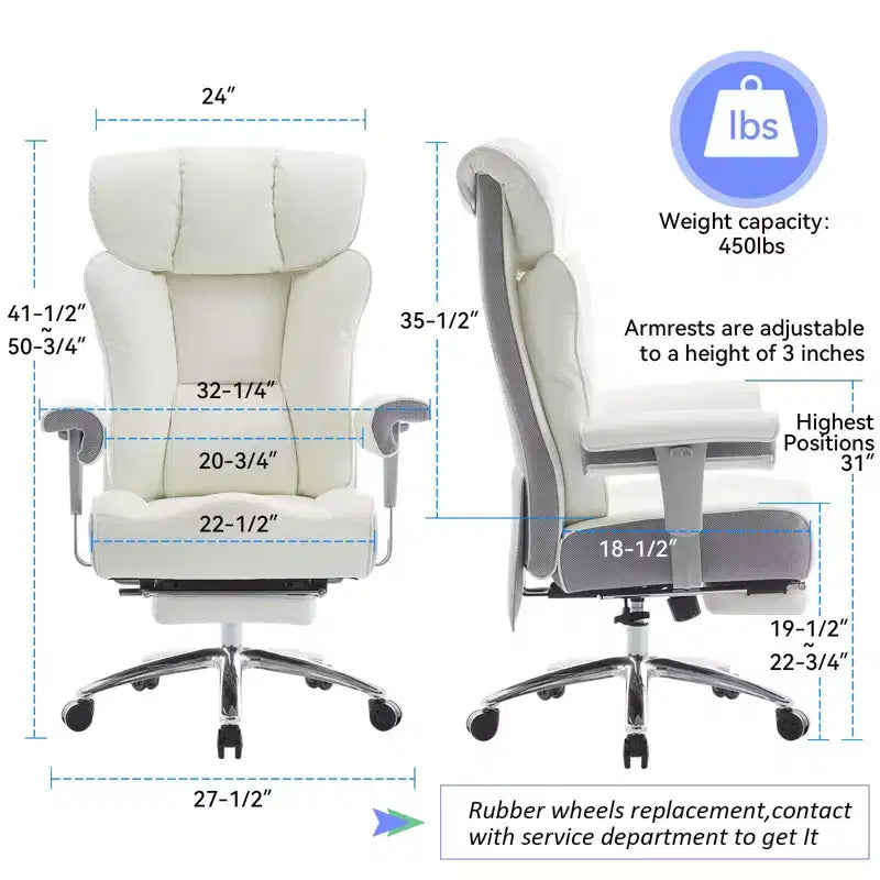 Sedia da Ufficio Ergonomica 450LBS con Poggiapiedi, Sedia Direzionale in Pelle PU con Schienale Alto, Supporto Lombare e Braccioli Regolabili