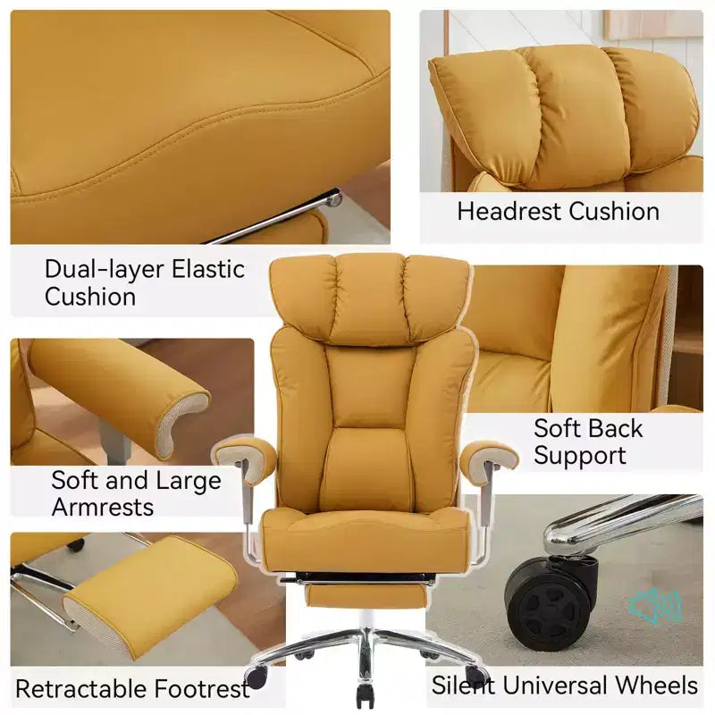 Sedia da Ufficio Ergonomica 450LBS con Poggiapiedi, Sedia Direzionale in Pelle PU con Schienale Alto, Supporto Lombare e Braccioli Regolabili