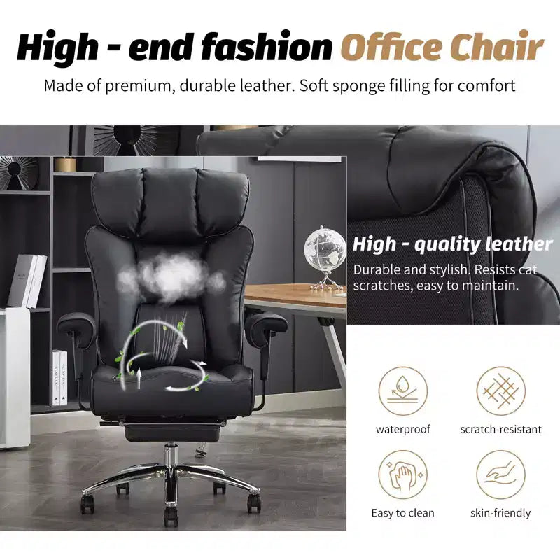 Sedia da Ufficio Ergonomica 450LBS con Poggiapiedi, Sedia Direzionale in Pelle PU con Schienale Alto, Supporto Lombare e Braccioli Regolabili
