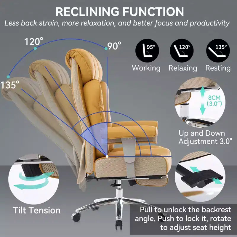Sedia da Ufficio Ergonomica 450LBS con Poggiapiedi, Sedia Direzionale in Pelle PU con Schienale Alto, Supporto Lombare e Braccioli Regolabili